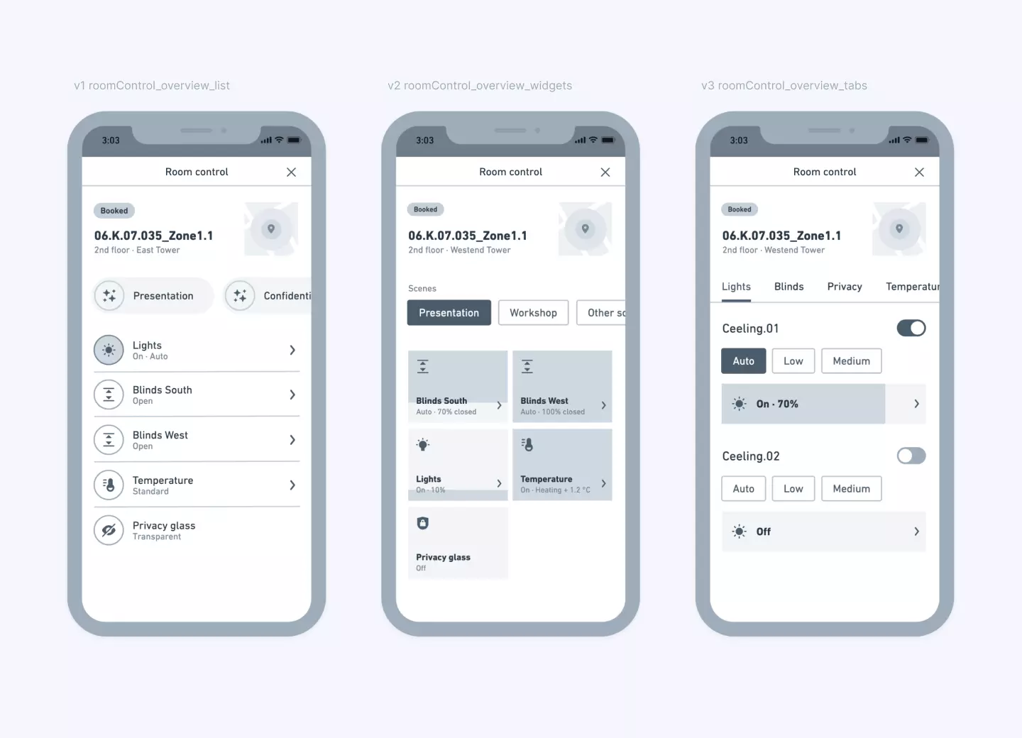 Room control and around you mobile app wireframes